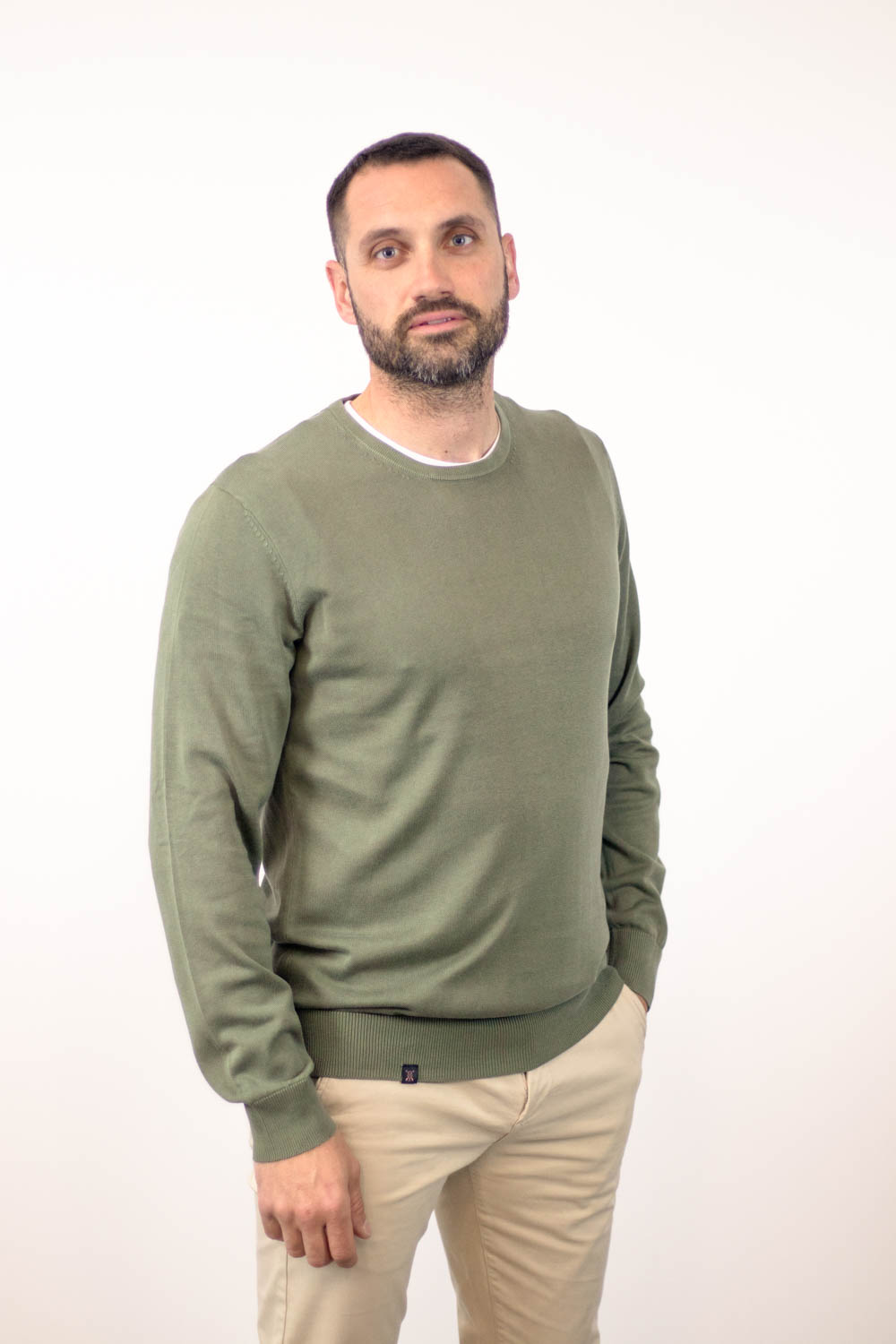 Jersey Cuello Caja Algodón Orgánico Verde Oliva