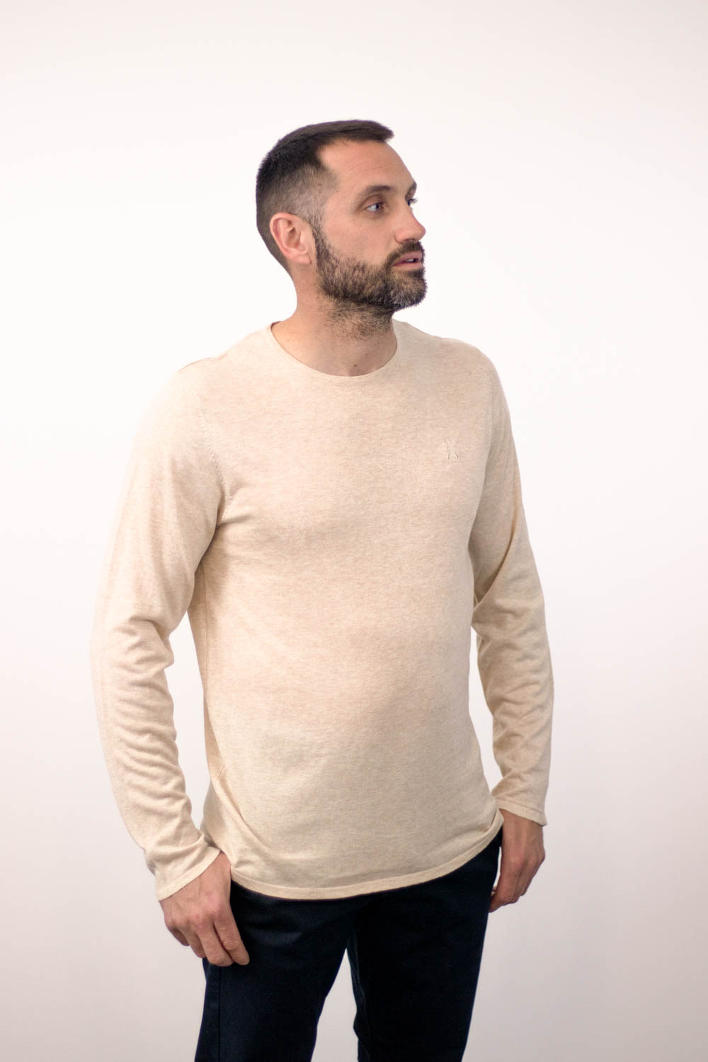 Jersey Cuello Redondo Beige Natural Algodón & TENCEL™